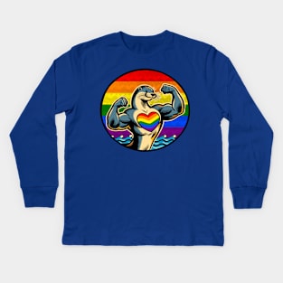 Gay Pride Muscled Otter Kids Long Sleeve T-Shirt